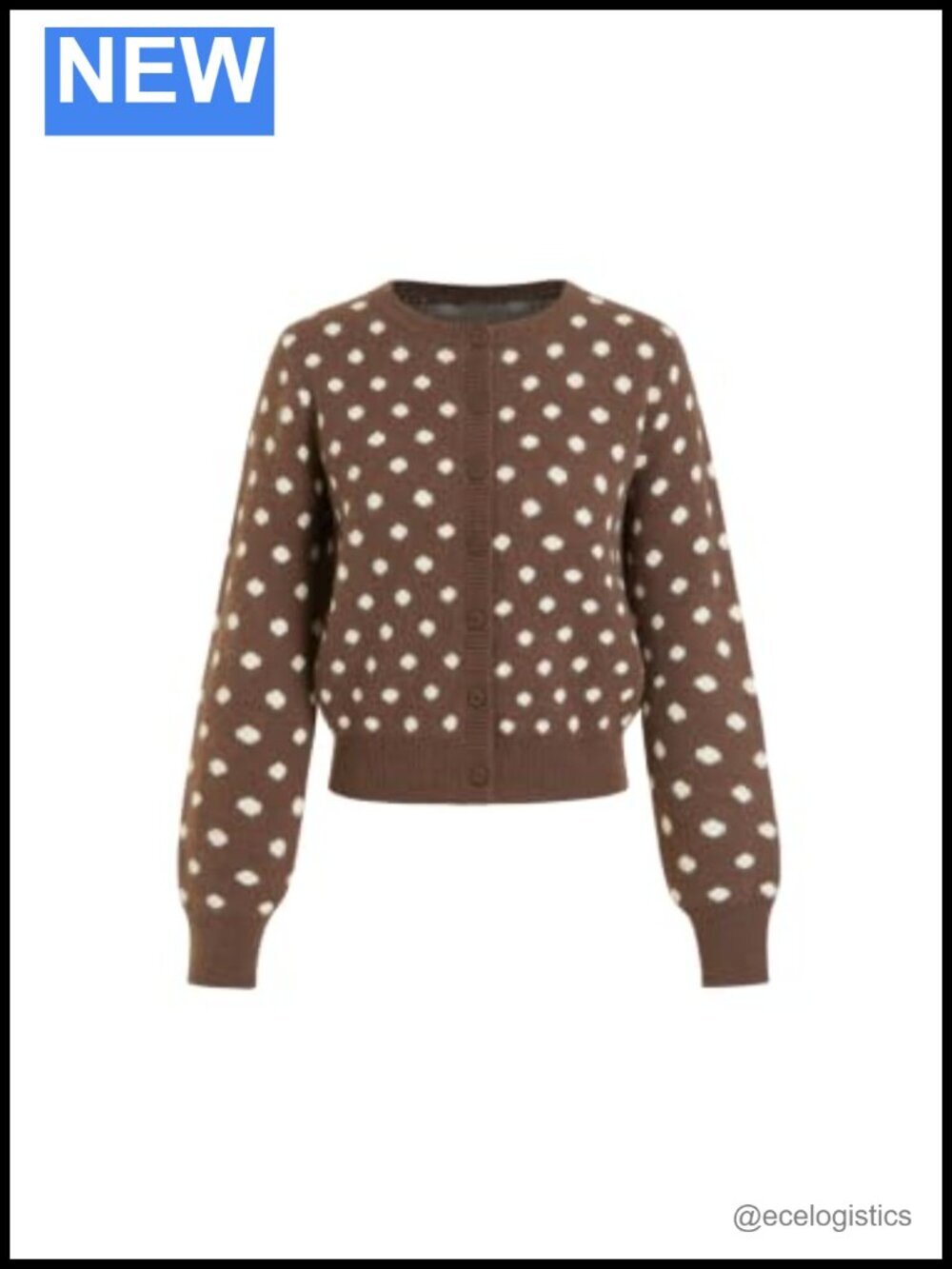 Women's Polka Dot Cardigan Sweater Button Down Knit Crew Neck
